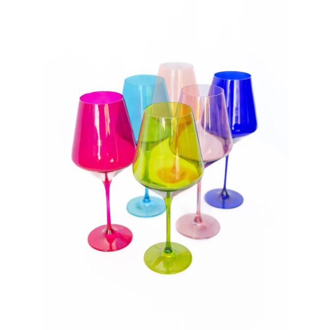 Estelle New Multicolored Stemmed Wine Glasses, Set of 6