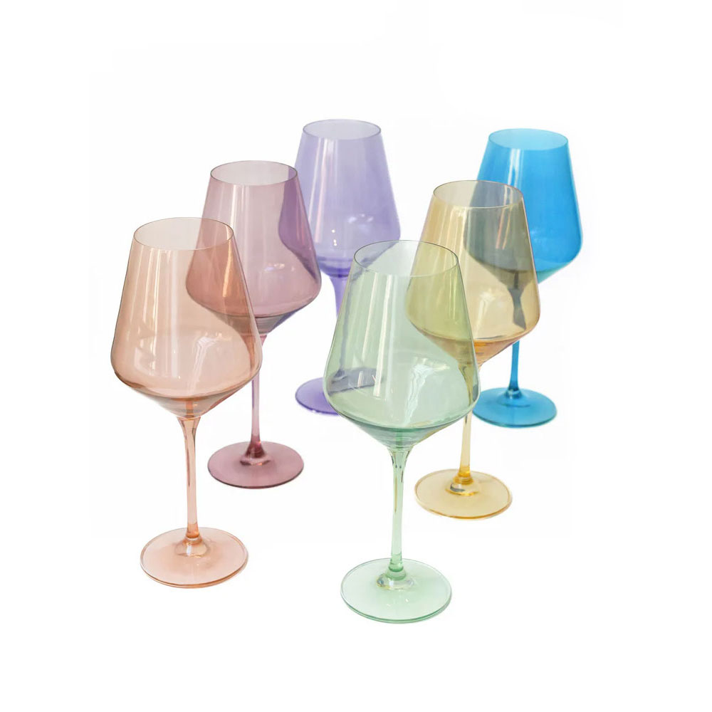 Estelle New Pastel Mix Colored Stemmed Wine Glasses, Set of 6