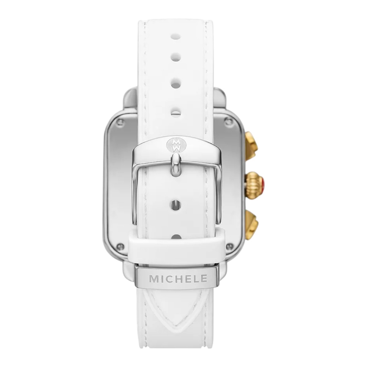 Michele Deco Sport Chronograph Gold Plated White Silicone 36mm Women's Watch, Silver Dial