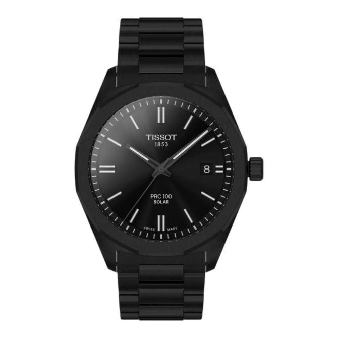 Tissot PRC 100 Solar Quartz 39mm Men's Watch, Black Dial