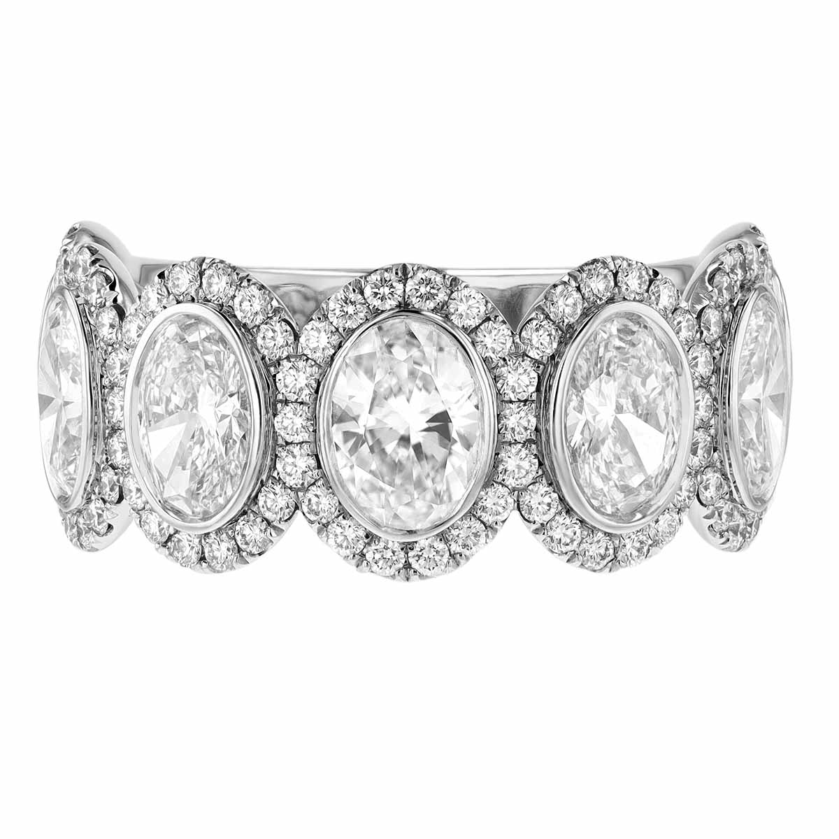 Oval Diamond & Halo Pattern Wedding Band in White Gold