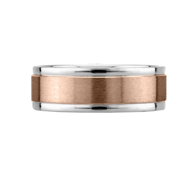 A. Jaffe White & Rose Gold Center Brushed Wedding Band, Size 10.5