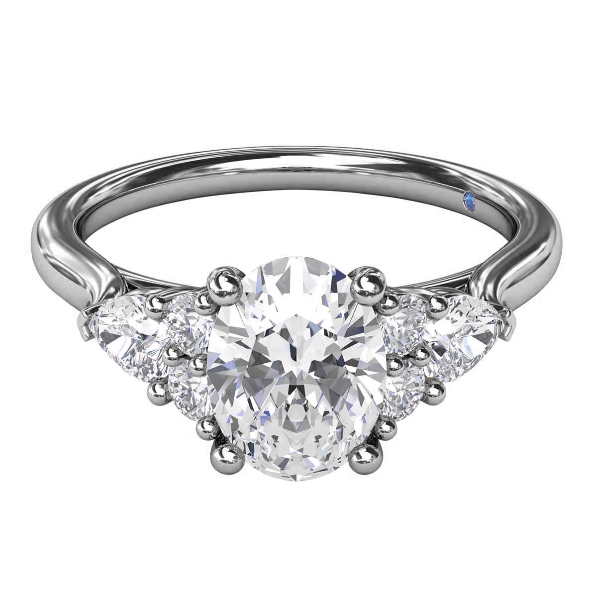 Pear Shaped Diamond Side Cluster Engagement Ring Setting in White Gold