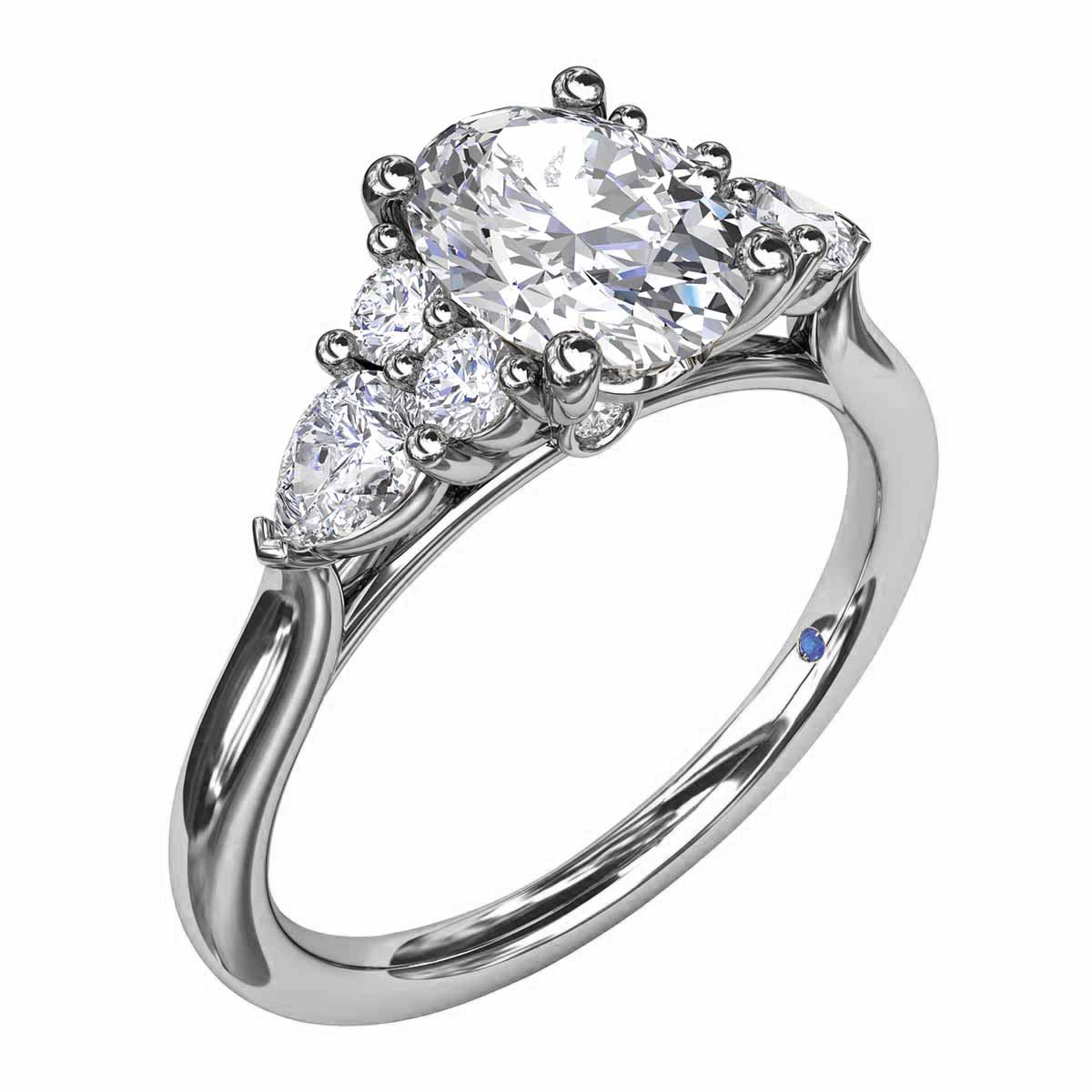 Pear Shaped Diamond Side Cluster Engagement Ring Setting in White Gold