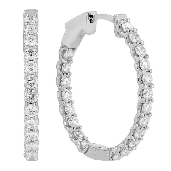 Borsheims Signature Collection Lab-Grown Diamond In & Out Oval Hoop Earrings in White Gold, 2 cttw