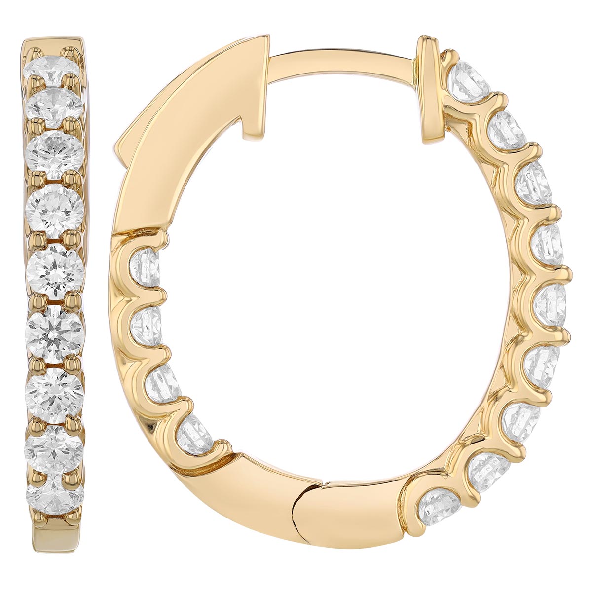 Borsheims Signature Collection Diamond In & Out Oval Hoop Earrings in Yellow Gold, 1.00 cttw