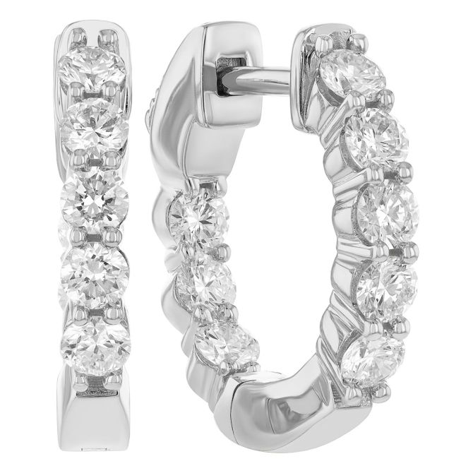 Borsheims Signature Collection Diamond In & Out Hoop Earrings in White Gold, 0.78 cttw