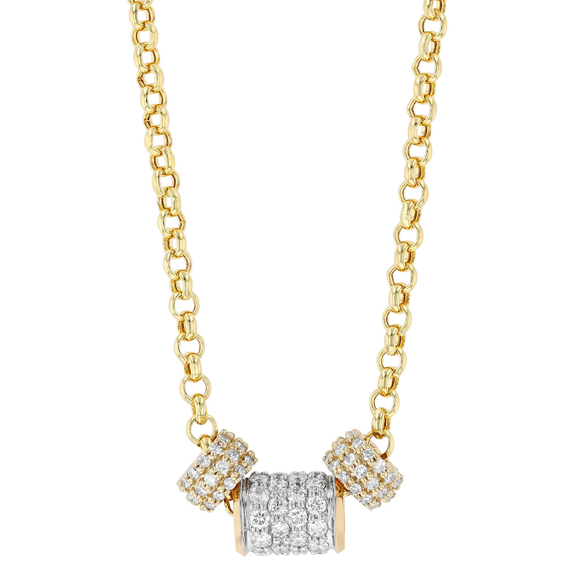 Diamond Pavé Rondel Trio Necklace in Yellow Gold, 18