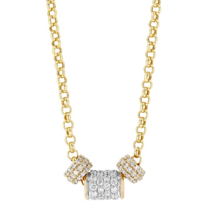 Diamond Pavé Rondel Trio Necklace in Yellow Gold, 18"