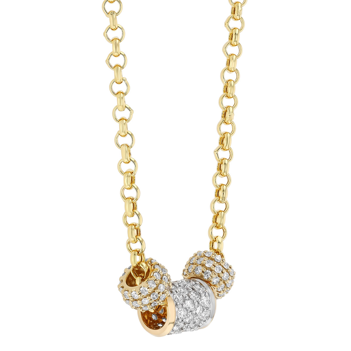 Diamond Pavé Rondel Trio Necklace in Yellow Gold, 18
