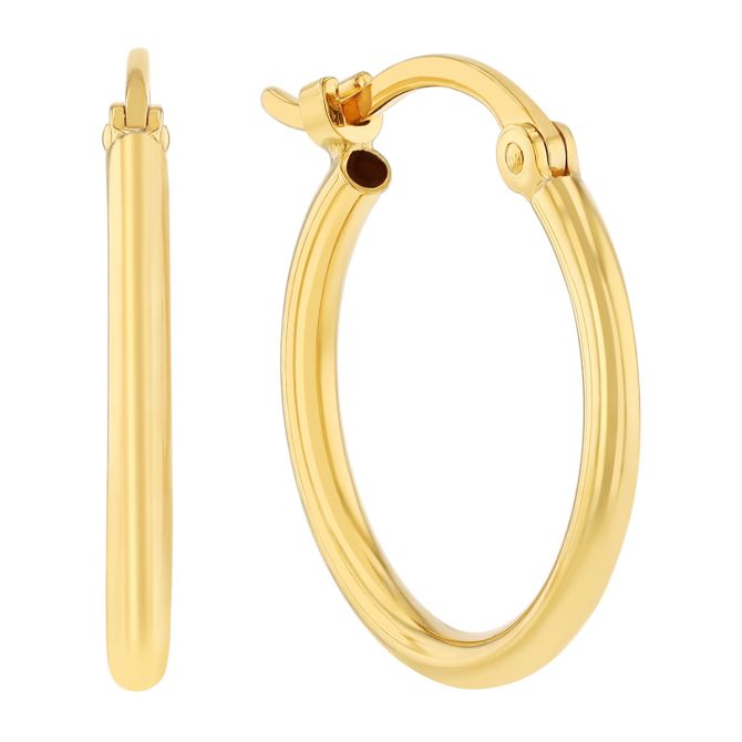 Yellow Gold Thin Tube Hoop Earrings, 1.5 x 15 mm