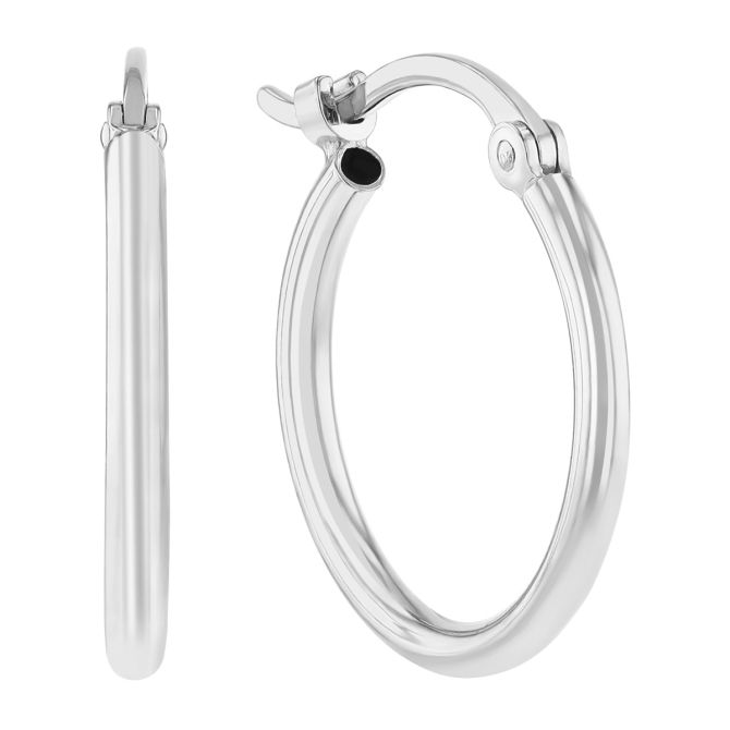 White Gold Tube Hoop Earrings, 15 mm