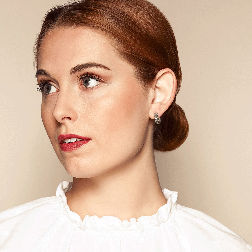 White Gold Chubby Twist Huggie Hoop Earrings