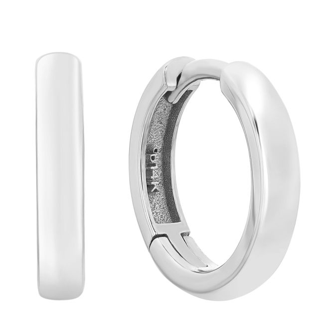 White Gold Square Edge Hinged Huggie Hoop Earrings, 3 x 15 mm