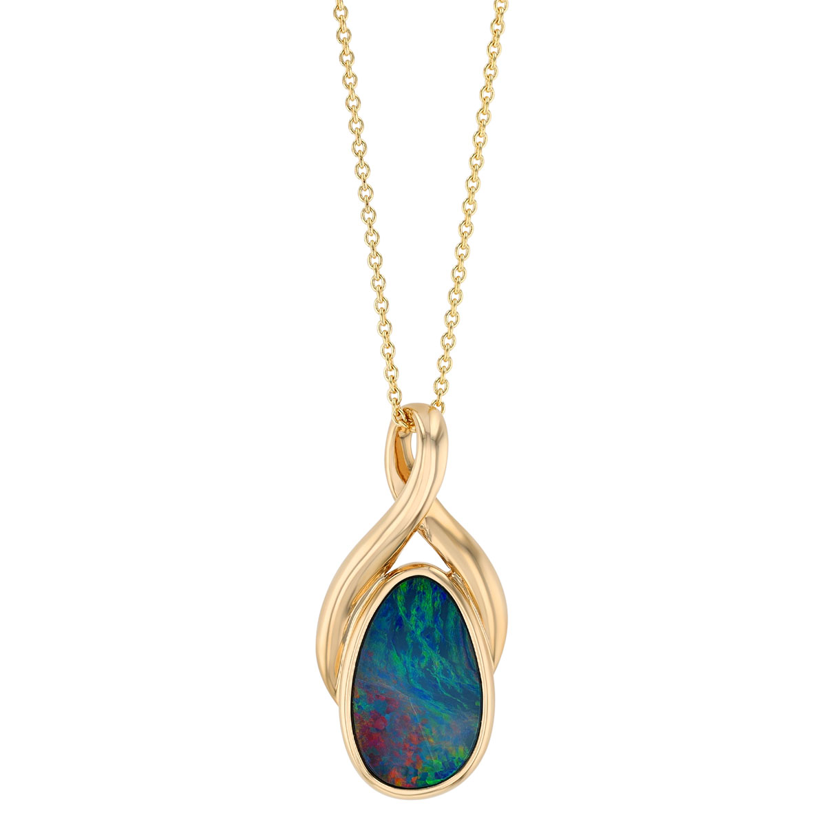 Bezel Set Opal & Crossover Bail Pendant in Yellow Gold
