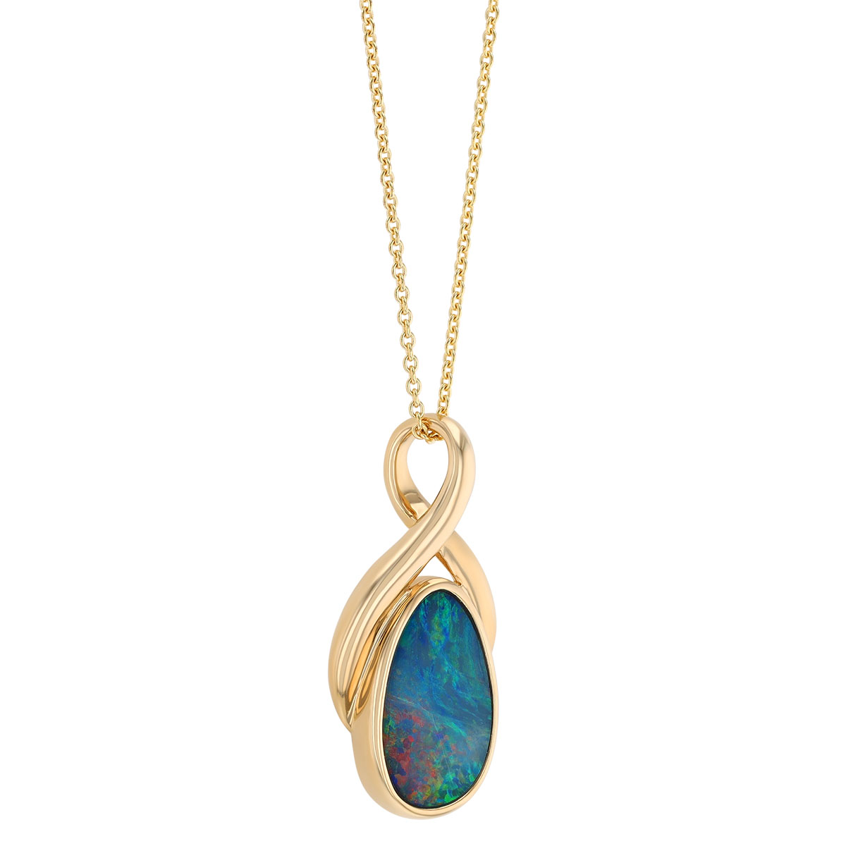 Bezel Set Opal & Crossover Bail Pendant in Yellow Gold