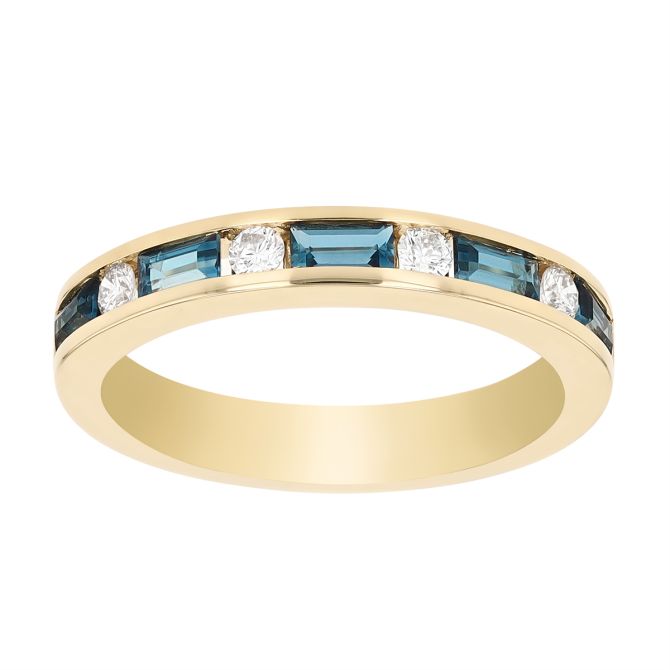 Baguette Topaz & Diamond Alternating Channel Set Ring in Yellow Gold