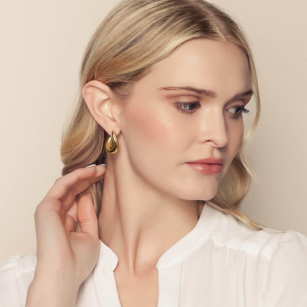 14K Yellow Oval Twisted Hoop Earrings