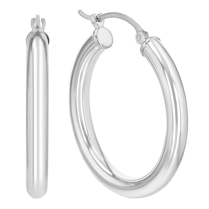 White Gold Hoop Earrings, 25 mm