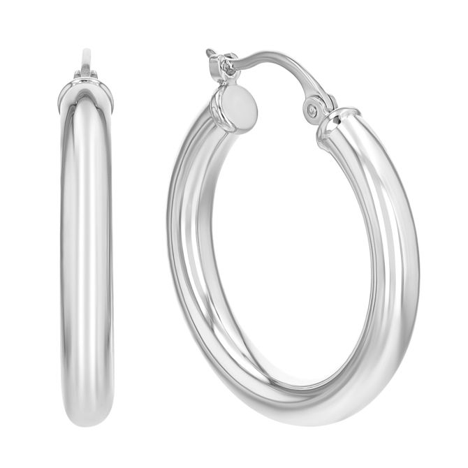White Gold Tube Hoop Earrings, 20 mm