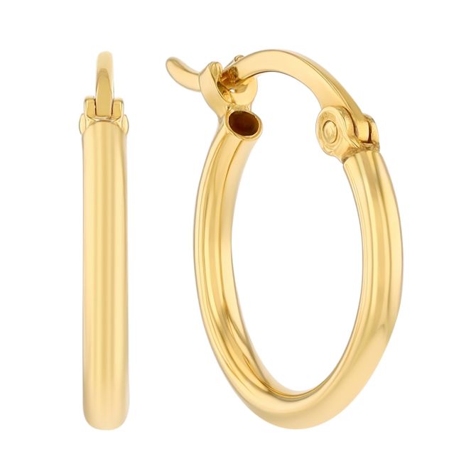 Yellow Gold Thin Tube Hoop Earrings, 1.5 x 12 mm