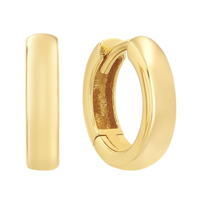 Yellow Gold Square Edge Hinged Huggie Hoop Earrings, 3 x 12 mm