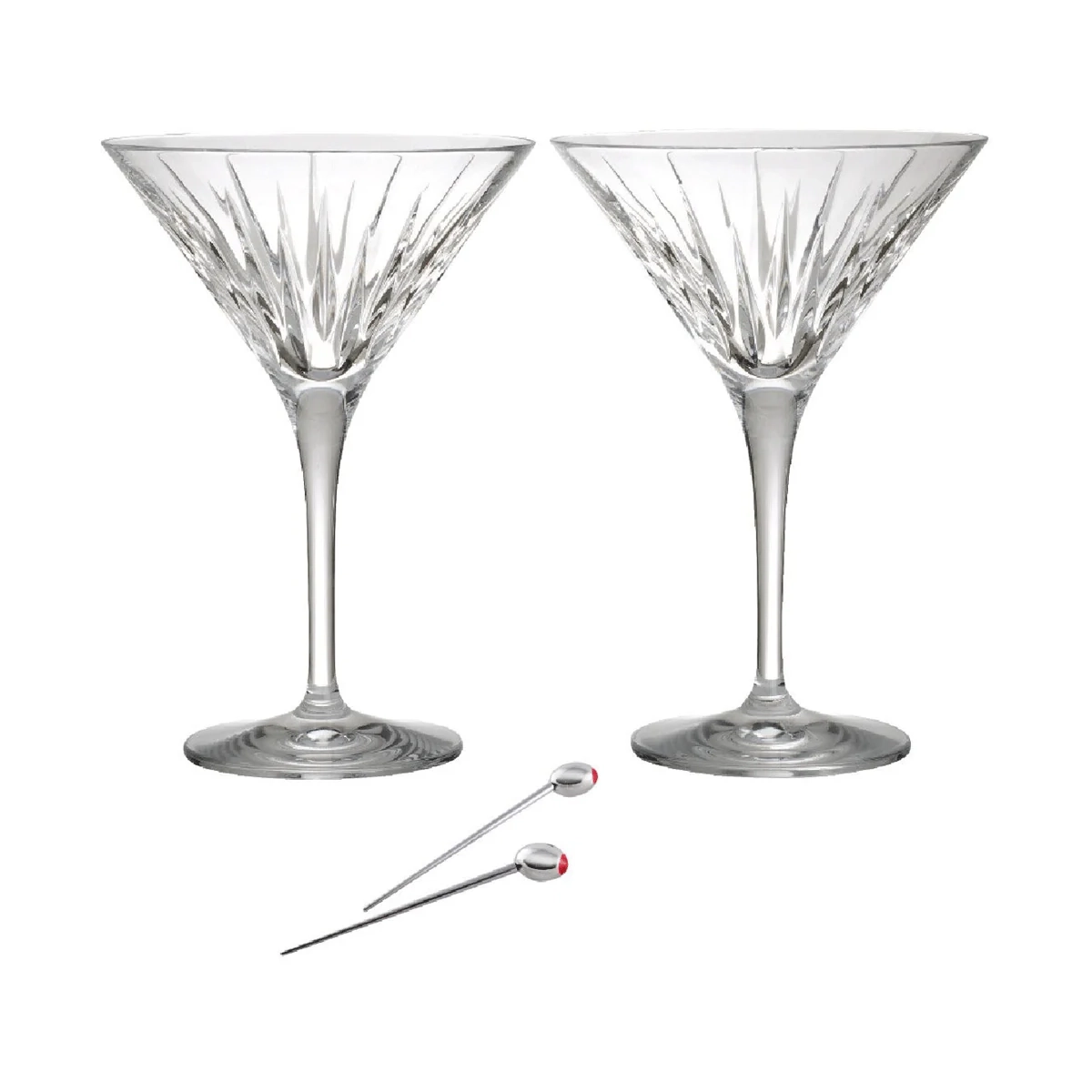 Reed & Barton Soho Highball Martini Glasses with Olive Picks, Set of 2