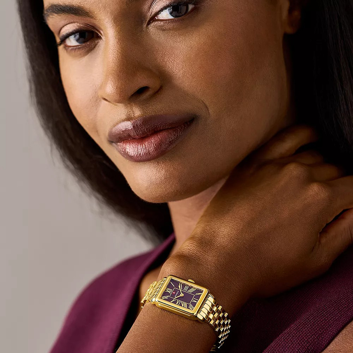 Michele Deco Park 29mm Women's Watch, Dark Cherry Dial