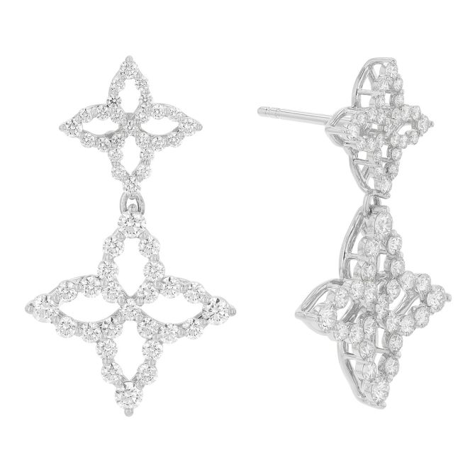 Roberto Coin Princess Diamond Flower Duo Dangle Earrings in White Gold