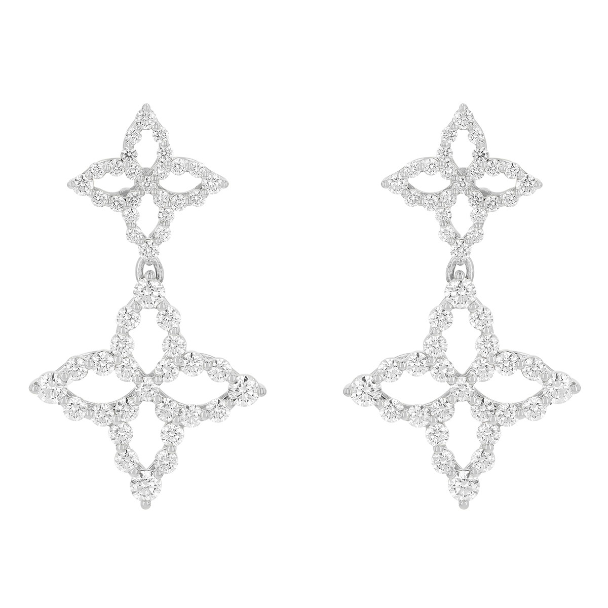 Roberto Coin Princess Diamond Flower Duo Dangle Earrings in White Gold