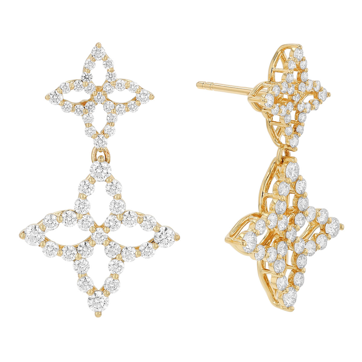Roberto Coin Princess Diamond Flower Duo Dangle Earrings in Yellow Gold