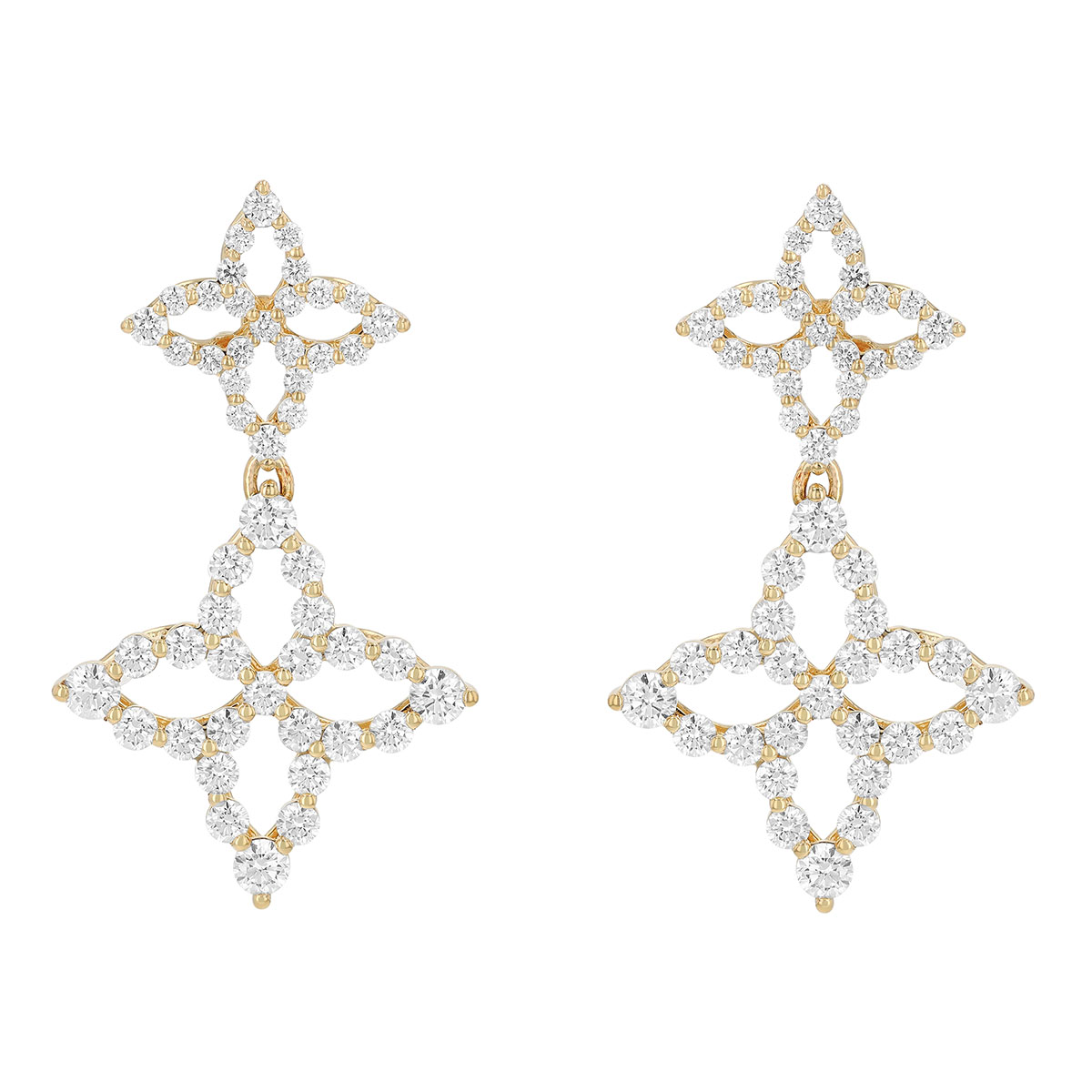 Roberto Coin Princess Diamond Flower Duo Dangle Earrings in Yellow Gold