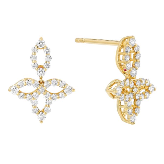Roberto Coin Princess Diamond Flower Dangle Earrings in Yellow Gold