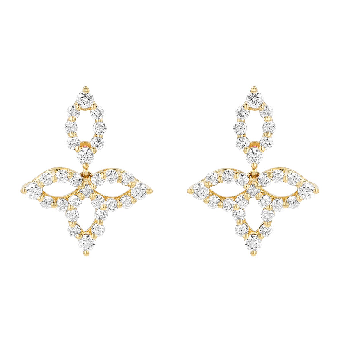 Roberto Coin Princess Diamond Flower Dangle Earrings in Yellow Gold