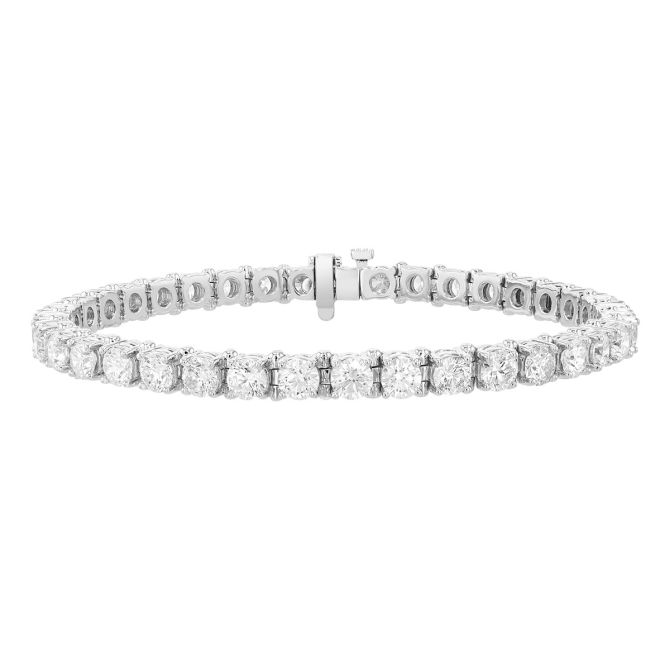 Round Diamond 4 Prong Tennis Bracelet in White Gold, 7", 10.30 aptw