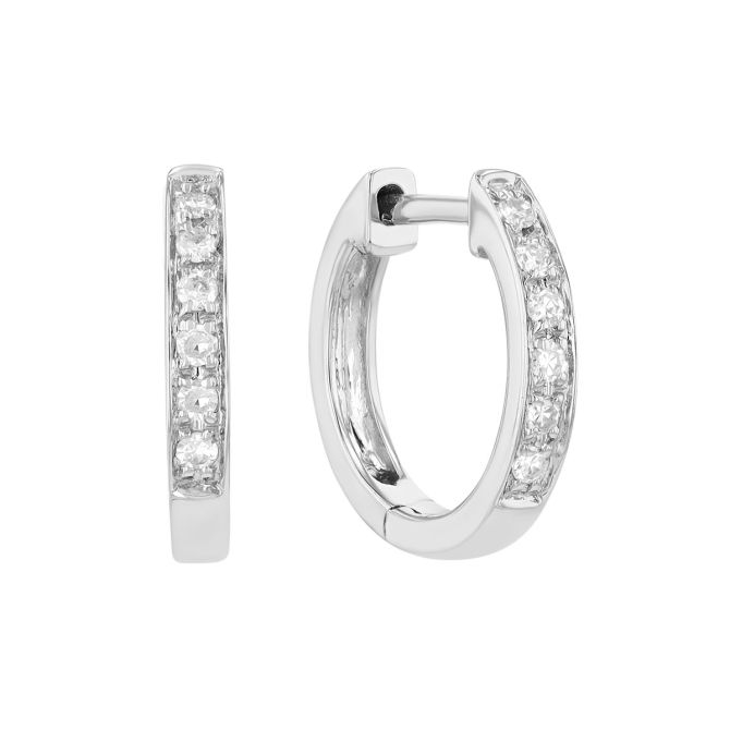 Diamond Huggie Hoop Earrings in White Gold, 0.10 cttw