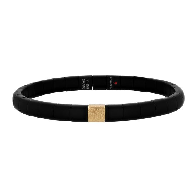 Demeglio Pura Black Ceramic Stretch Bracelet with Matte Yellow Gold Station