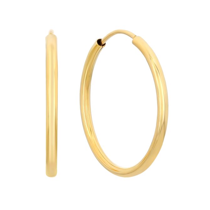 Yellow Gold Endless Tube Hoop Earrings, 20 mm