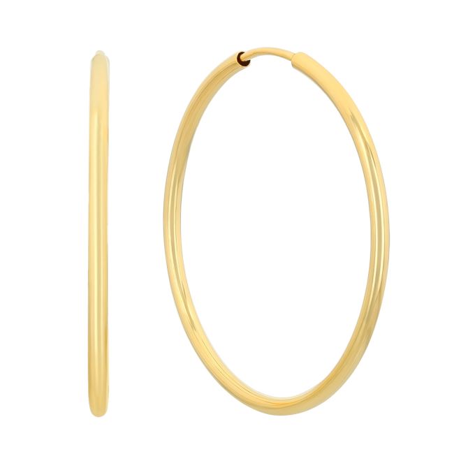 Yellow Gold Endless Hoop Earrings, 30 mm