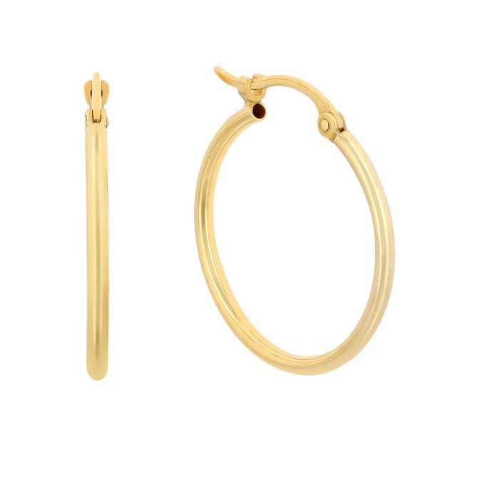 Yellow Gold Thin Tube Hoop Earrings, 1.5 x 20 mm