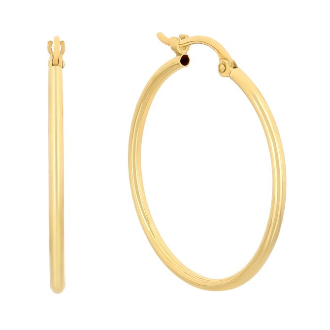 Yellow Gold Thin Tube Hoop Earrings, 1.5 x 25 mm