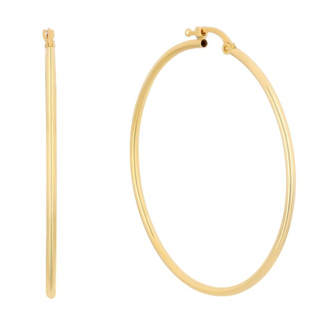 Yellow Gold Thin Tube Hoop Earrings, 1.5 x 40 mm