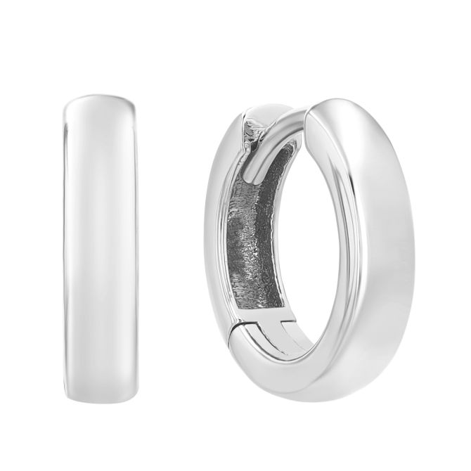 White Gold Square Edge Hinged Huggie Hoop Earrings, 3 x 12 mm