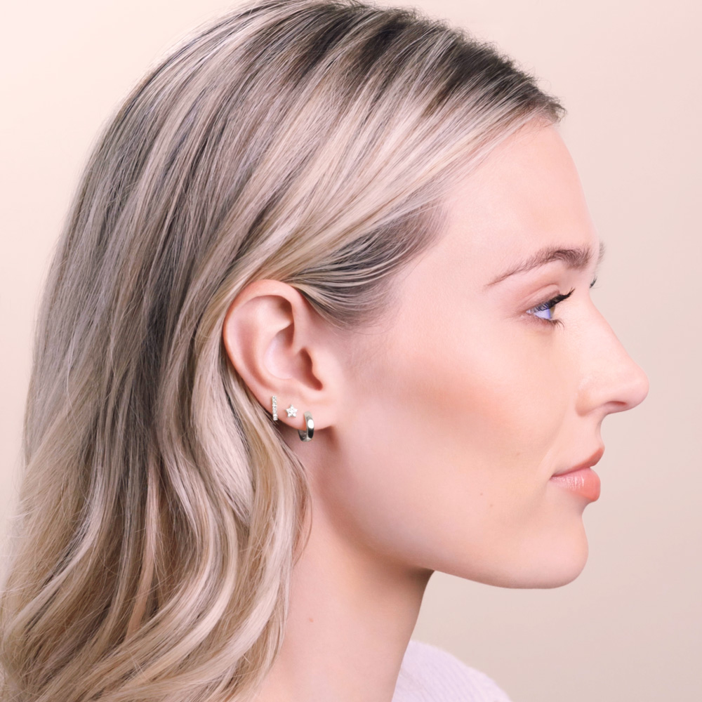 Charlie 3 mm Hinged Square Edge Huggie Hoop Earrings in 14K Gold