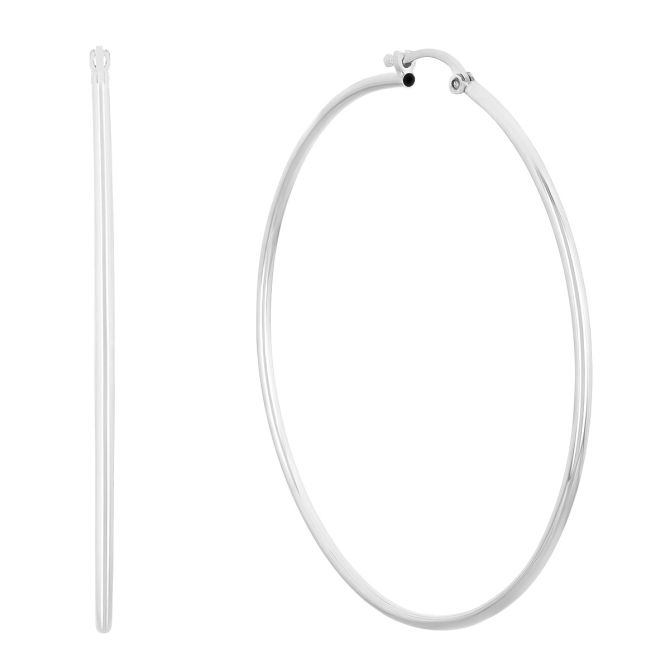 White Gold Thin Tube Hoop Earrings, 1.5 x 50 mm