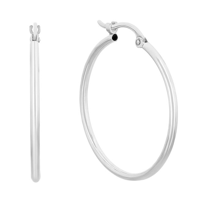 White Gold Hoop Earrings, 25 mm