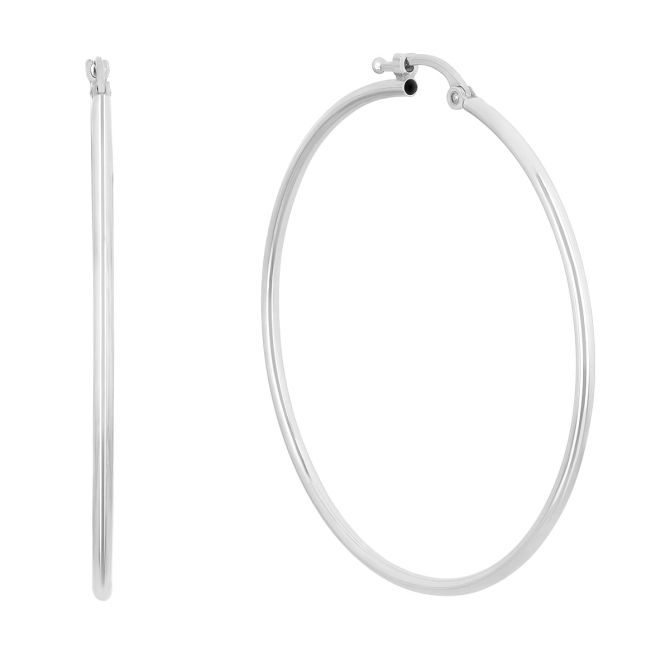 White Gold Hoop Earrings, 40 mm