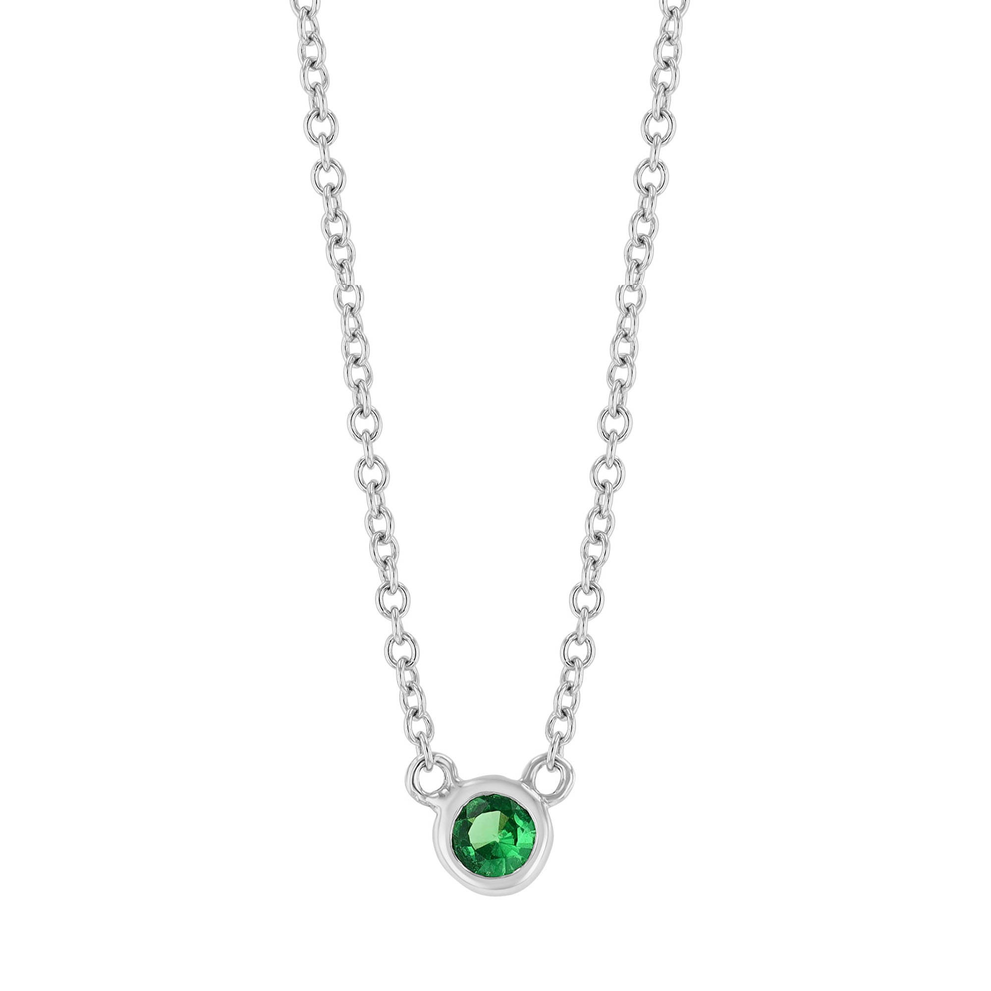 Mini Round Tsavorite Garnet Bezel Set Solitaire Necklace in White Gold