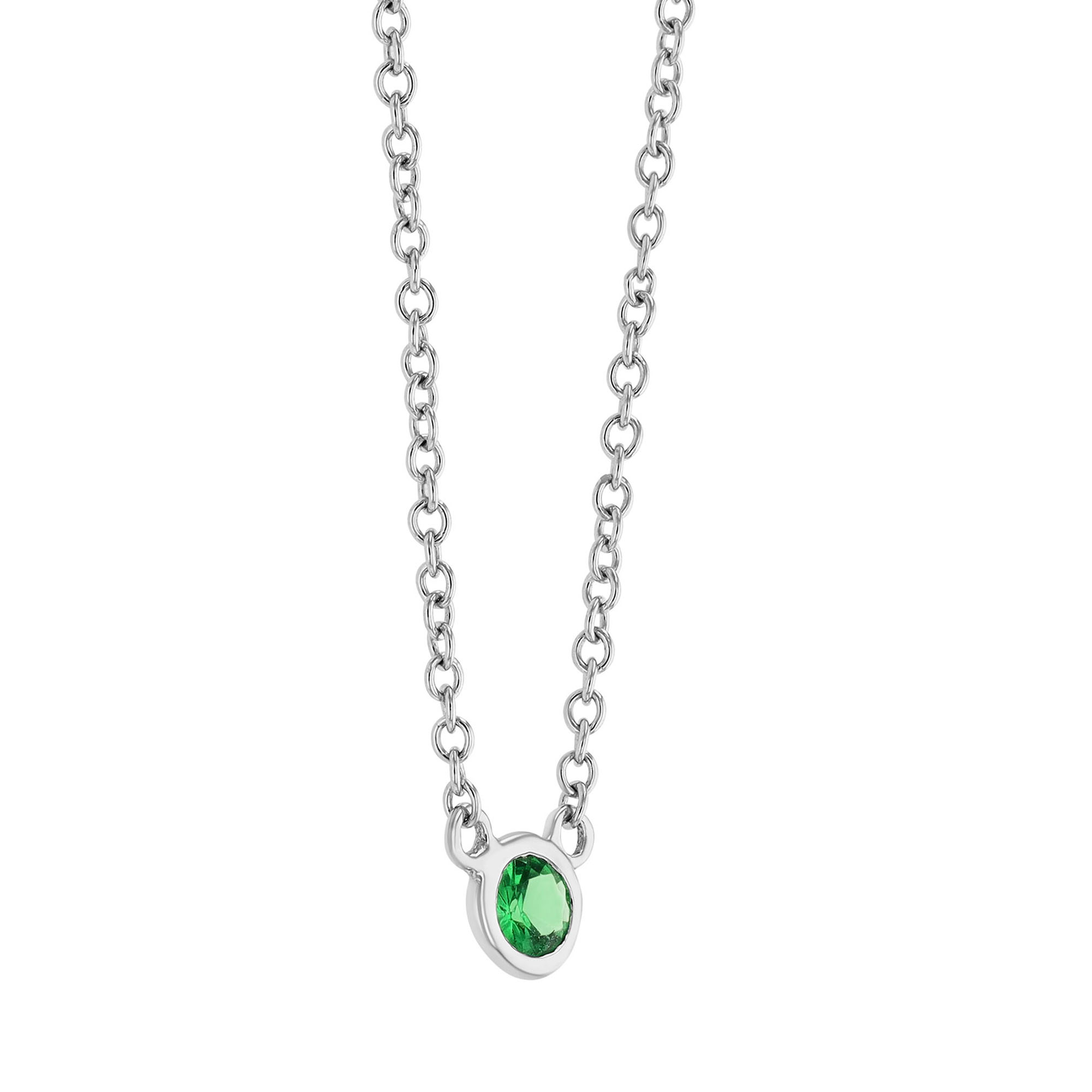Mini Round Tsavorite Garnet Bezel Set Solitaire Necklace in White Gold