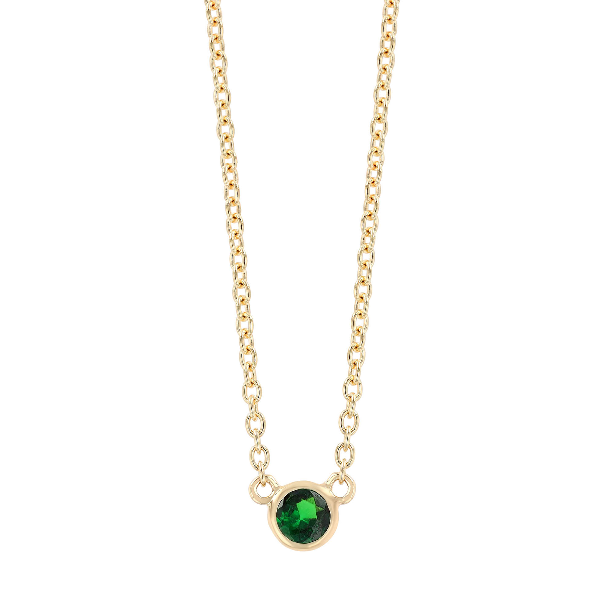 Dainty Bezel Set Round Tsavorite Garnet Solitaire Pendant in Yellow Gold
